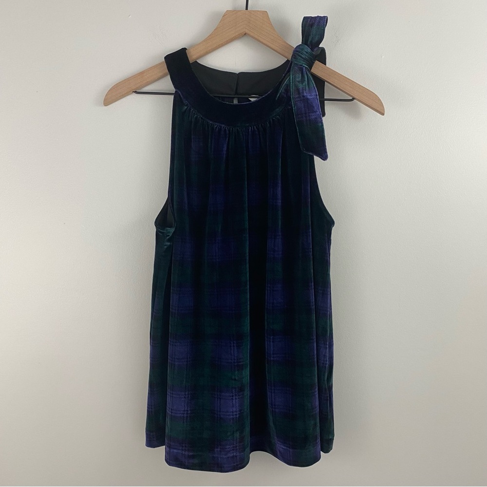 Vineyard Vines Plaid Velour High-Neck Bow Tank